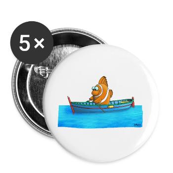 Poisson clown drôle - Lot de 5 grands badges (56 mm) - blanc - Devant