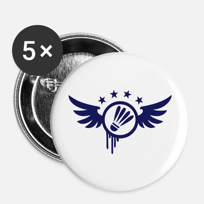 Badminton Emblem (wings) 01 - Buttons large 2.2''/56 mm (5-pack) - white