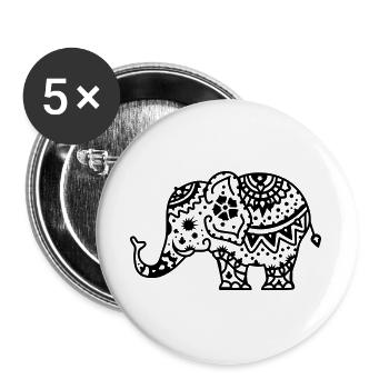 Verzierter indischer Elefant - Buttons groß 56 mm (5er Pack) - Weiß - Vorne