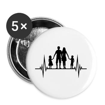 herzschlag frequenz familie puls vatertag 2 kinder - Buttons groß 56 mm (5er Pack) - Weiß - Vorne