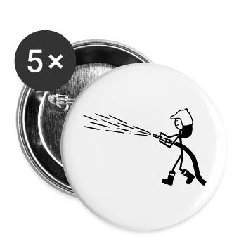 Feuerwehrmann mit Löschschlauch - Buttons groß 56 mm (5er Pack) - Weiß - Vorne