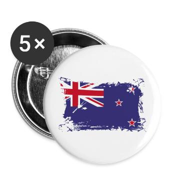 New Zealand Flag, Flagge Neuseeland - Buttons groß 56 mm (5er Pack) - Weiß - Vorne