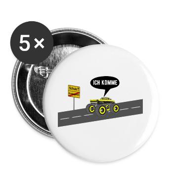 Schule ich komme - Buttons groß 56 mm (5er Pack) - Weiß - Vorne