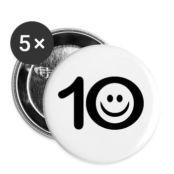 Zum Zehnten: 10 mit Lächel-Gesicht - Buttons groß 56 mm (5er Pack) - Weiß - Vorne