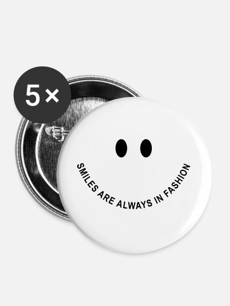 Smile-Face: Smiles are always in fashion! - Buttons groß 56 mm (5er Pack) - Weiß
