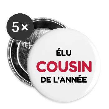 Cousin - Cousine - Famille - Bébé - Naissance - Lot de 5 grands badges (56 mm) - blanc - Devant