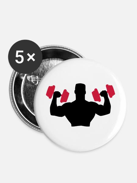 Muscle Man Training - Buttons groß 56 mm (5er Pack) - Weiß