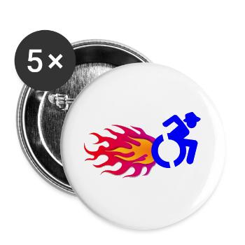 Rollstuhlfahrer mit Flammen # - Buttons groß 56 mm (5er Pack) - Weiß - Vorne