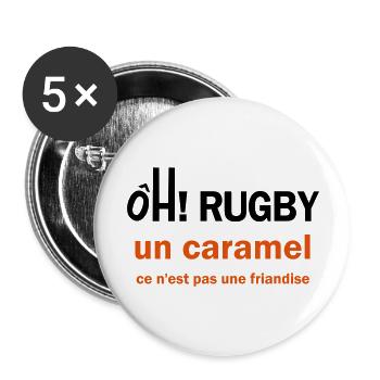 rugby caramel - Lot de 5 grands badges (56 mm) - blanc - Devant