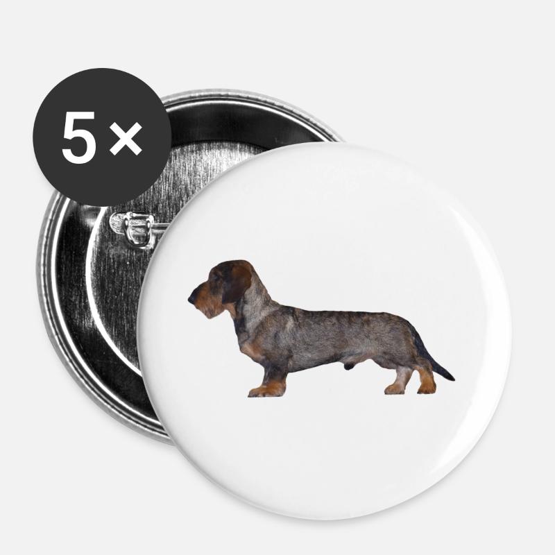 Dackel Rauhaar Dachshund Jagdhund Geschenkidee - Buttons groß 56 mm (5er Pack) - Weiß