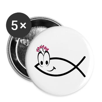 Ichtys Face Girl - Symbol - Christian - Women - Buttons large 2.2''/56 mm (5-pack) - white - Front