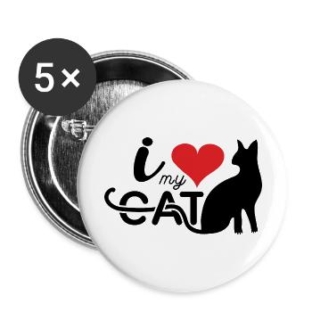 I Love my Cat Animal Lover Cat - Buttons large 2.2''/56 mm (5-pack) - white - Front