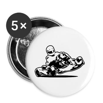 Gokart Gokarts Kart Rennfahrer Go-Kart Kartfahren - Buttons groß 56 mm (5er Pack) - Weiß - Vorne