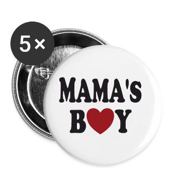 Mamas Boy Geschenkidee mit süßen Spruch - Baby - Buttons groß 56 mm (5er Pack) - Weiß - Vorne
