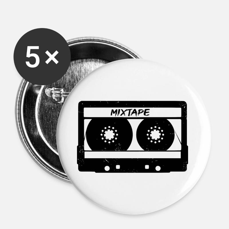 Mixtape Cassette Tape - Buttons large 2.2''/56 mm (5-pack) - white