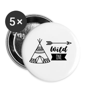 Wild One Gift Birthday Kids 1 Year - Buttons large 2.2''/56 mm (5-pack) - white - Front
