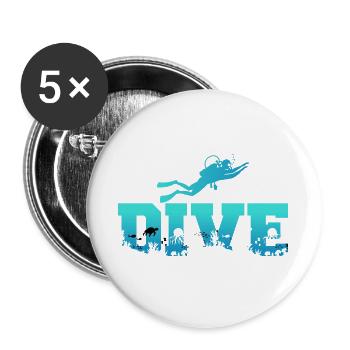 Tauchen Tauchsport Design Für Hobby und Profitauch - Buttons groß 56 mm (5er Pack) - Weiß - Vorne