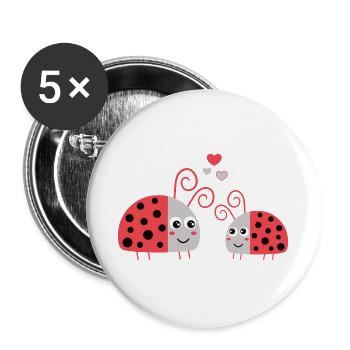 Mom/Dad Ladybug with Child Heart Points - Buttons large 2.2''/56 mm (5-pack) - white - Front