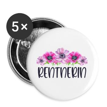 Rentnerin Rente Ruhestand Rentner Blumen - Buttons groß 56 mm (5er Pack) - Weiß - Vorne