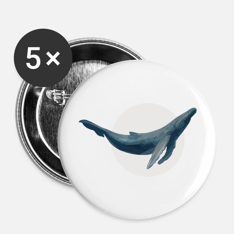 blue whale - Buttons large 2.2''/56 mm (5-pack) - white