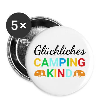 Glückliches Camping Kind - Buttons groß 56 mm (5er Pack) - Weiß - Vorne