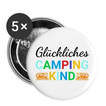 Glückliches Camping Kind - Buttons groß 56 mm (5er Pack) - Weiß - Vorne