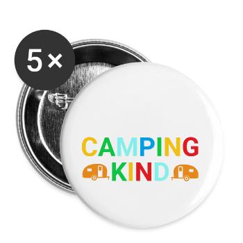 Glückliches Camping Kind - Buttons groß 56 mm (5er Pack) - Weiß - Vorne