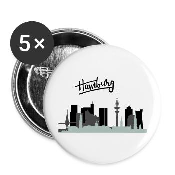 Hamburg skyline - Buttons groß 56 mm (5er Pack) - Weiß - Vorne