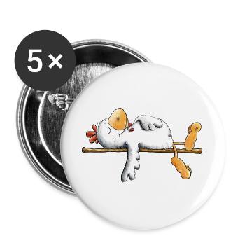 Faules Huhn I Faulenzer I Schlafen - Buttons groß 56 mm (5er Pack) - Weiß - Vorne
