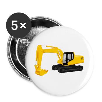 gelbes Bagger-Schwermaschinen-Stil im Cartoon-Stil - Buttons groß 56 mm (5er Pack) - Weiß - Vorne