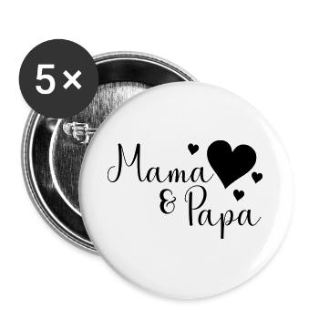 Mama und Papa - Buttons groß 56 mm (5er Pack) - Weiß - Vorne