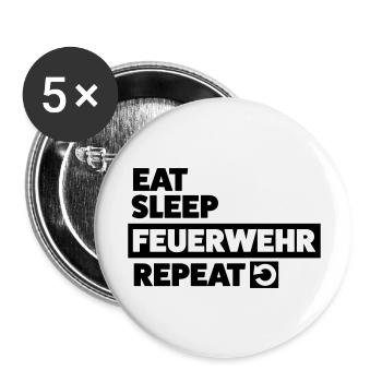 Eat sleep Feuerwehr Repeat Freiwillige Feuerwehr - Buttons groß 56 mm (5er Pack) - Weiß - Vorne