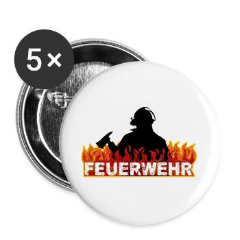 Feuerwehr - Buttons groß 56 mm (5er Pack) - Weiß - Vorne