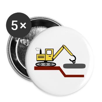 Excavatrice - Lot de 5 grands badges (56 mm) - blanc - Devant