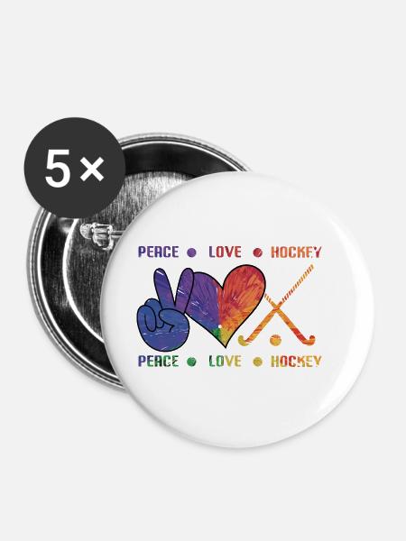 Peace Love Hockey - Buttons groß 56 mm (5er Pack) - Weiß