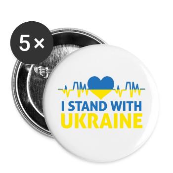 Herzschlag Ukraine - Ich Stehe Mit Ukrainischer - Buttons groß 56 mm (5er Pack) - Weiß - Vorne