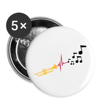 Noten Herzschlag Trompete - Buttons groß 56 mm (5er Pack) - Weiß - Vorne