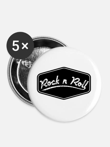 Rock n Roll Schild Shape - Buttons groß 56 mm (5er Pack) - Weiß