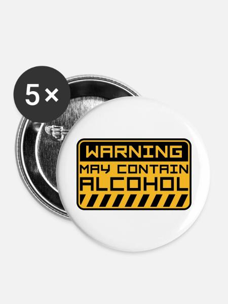 Warning May Contain Alcohol - Buttons groß 56 mm (5er Pack) - Weiß