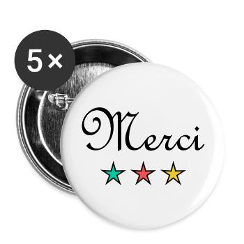 MERCI. THANKS. THANK YOU. ANNIVERSAIRE. NAISSANCE. - Lot de 5 grands badges (56 mm) - blanc - Devant