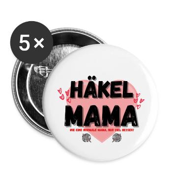 Häkelmama! Häkeln Mutter rosa Herz rot Herzen Mama - Buttons groß 56 mm (5er Pack) - Weiß - Vorne