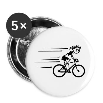 Radfahrer Strichmännchen radeln schnell - Buttons groß 56 mm (5er Pack) - Weiß - Vorne