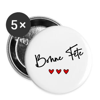 BONNE FÊTE. FÊTE DES MÈRES. FÊTE DES PÈRES. FÊTE - Lot de 5 grands badges (56 mm) - blanc - Devant
