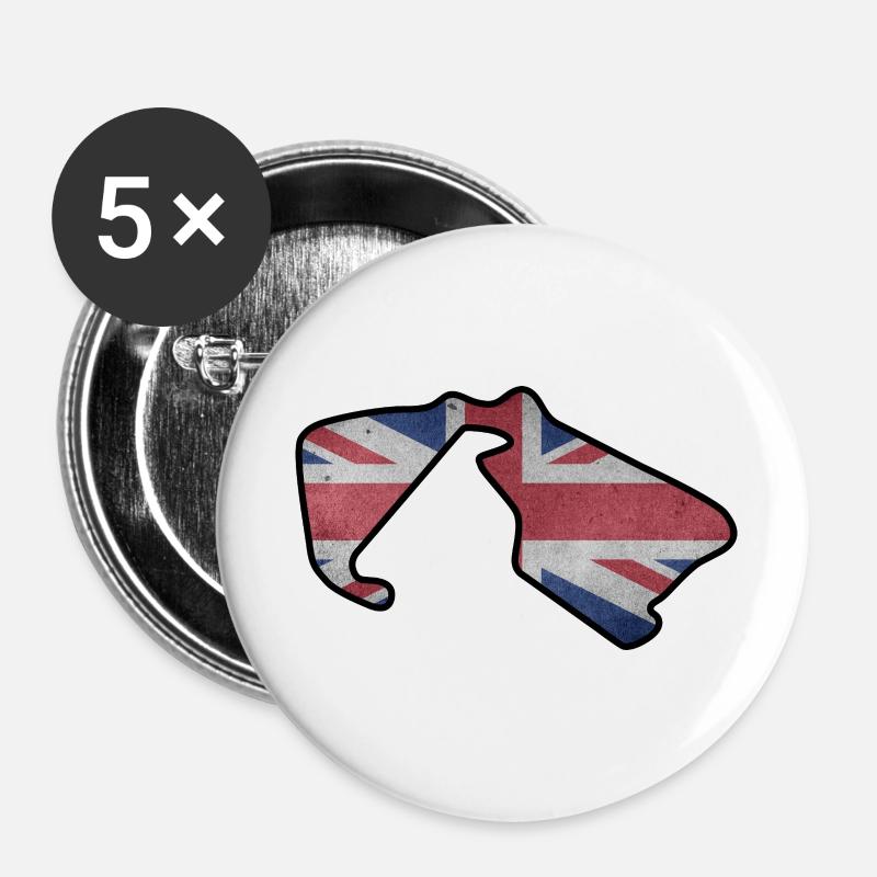 Great Britain Race Track with Flag - Buttons large 2.2''/56 mm (5-pack) - white