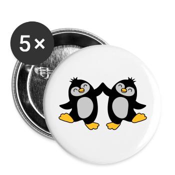 High Five Begrüßung Pinguine - Buttons groß 56 mm (5er Pack) - Weiß - Vorne