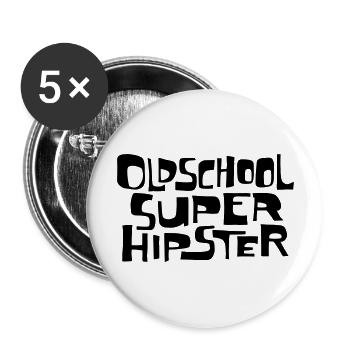 Oldschool Super Hipster - Buttons groß 56 mm (5er Pack) - Weiß - Vorne