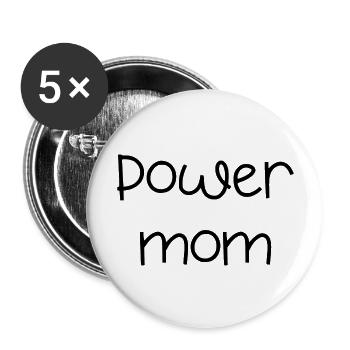 power mom Mama Mutter Kinder Eltern Schrift - Buttons groß 56 mm (5er Pack) - Weiß - Vorne