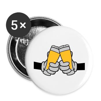 2 Freunde Anstoßen Bierglas - Buttons groß 56 mm (5er Pack) - Weiß - Vorne