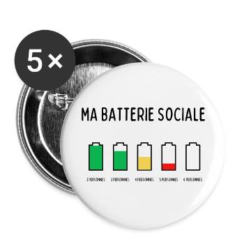 batterie sociale - Lot de 5 grands badges (56 mm) - blanc - Devant