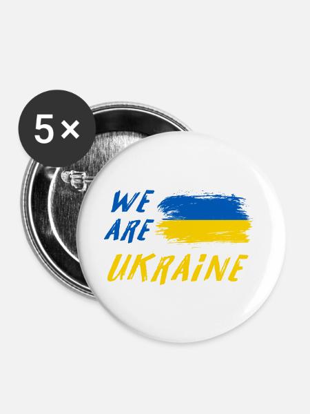 Wir sind Ukraine - Buttons groß 56 mm (5er Pack) - Weiß